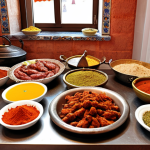 **Image Prompt:** A vibrant Turkish kitchen scene with diverse spices, traditional Anatolian dishes like kebab being prepared, showcasing Turkish hospitality and culinary heritage.